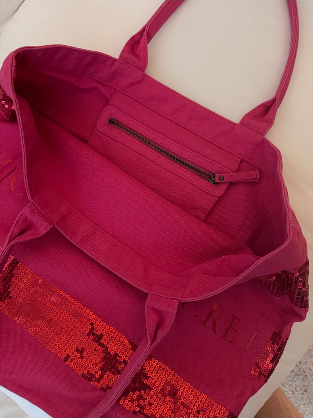 Victoria's Secret Pink Tote with Red Sequin Stripes - Picture 5 of 7